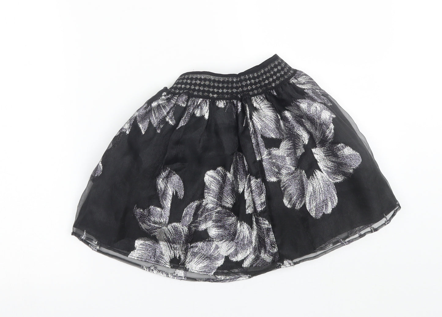 TU Girls Black Floral  Flare Skirt Size 7 Years