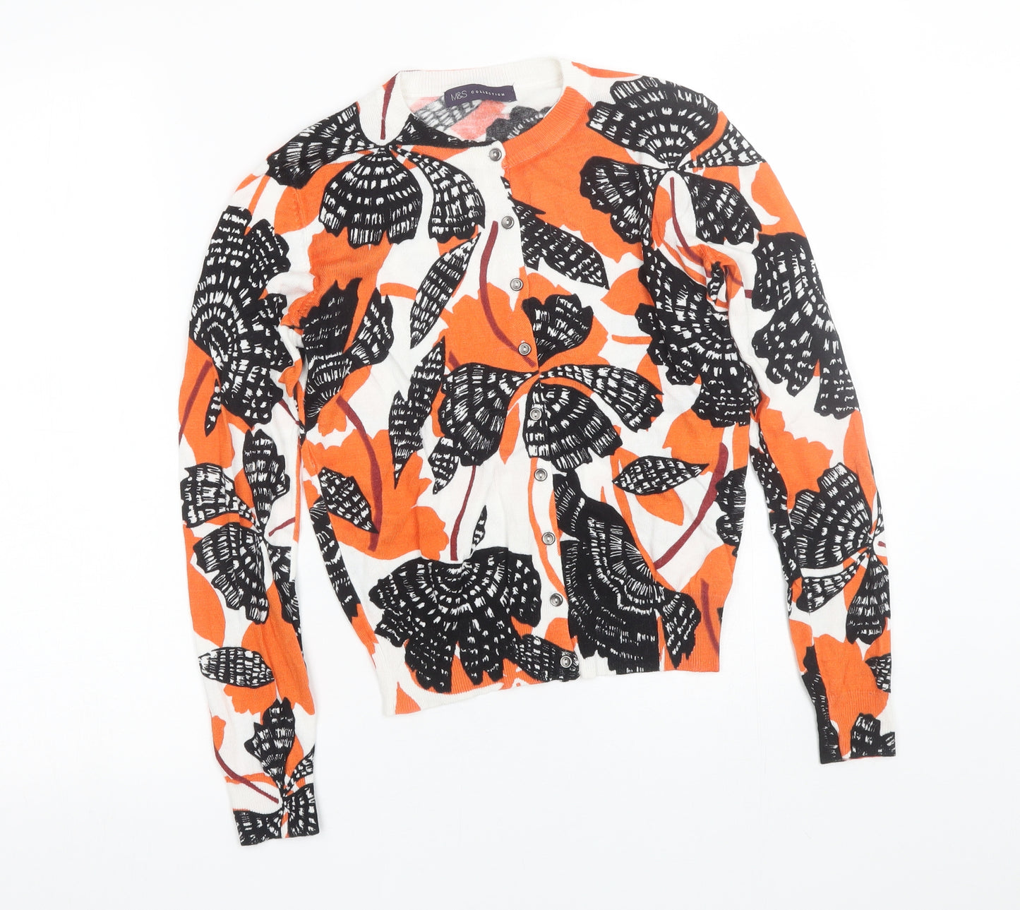 M&S Womens Orange Floral  Cardigan Jumper Size 8