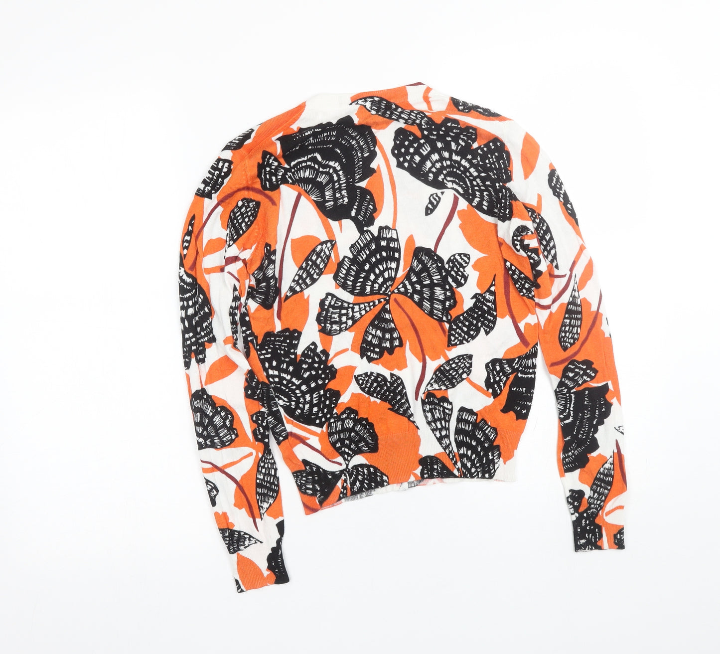 M&S Womens Orange Floral  Cardigan Jumper Size 8