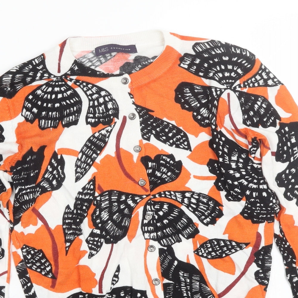M&S Womens Orange Floral  Cardigan Jumper Size 8