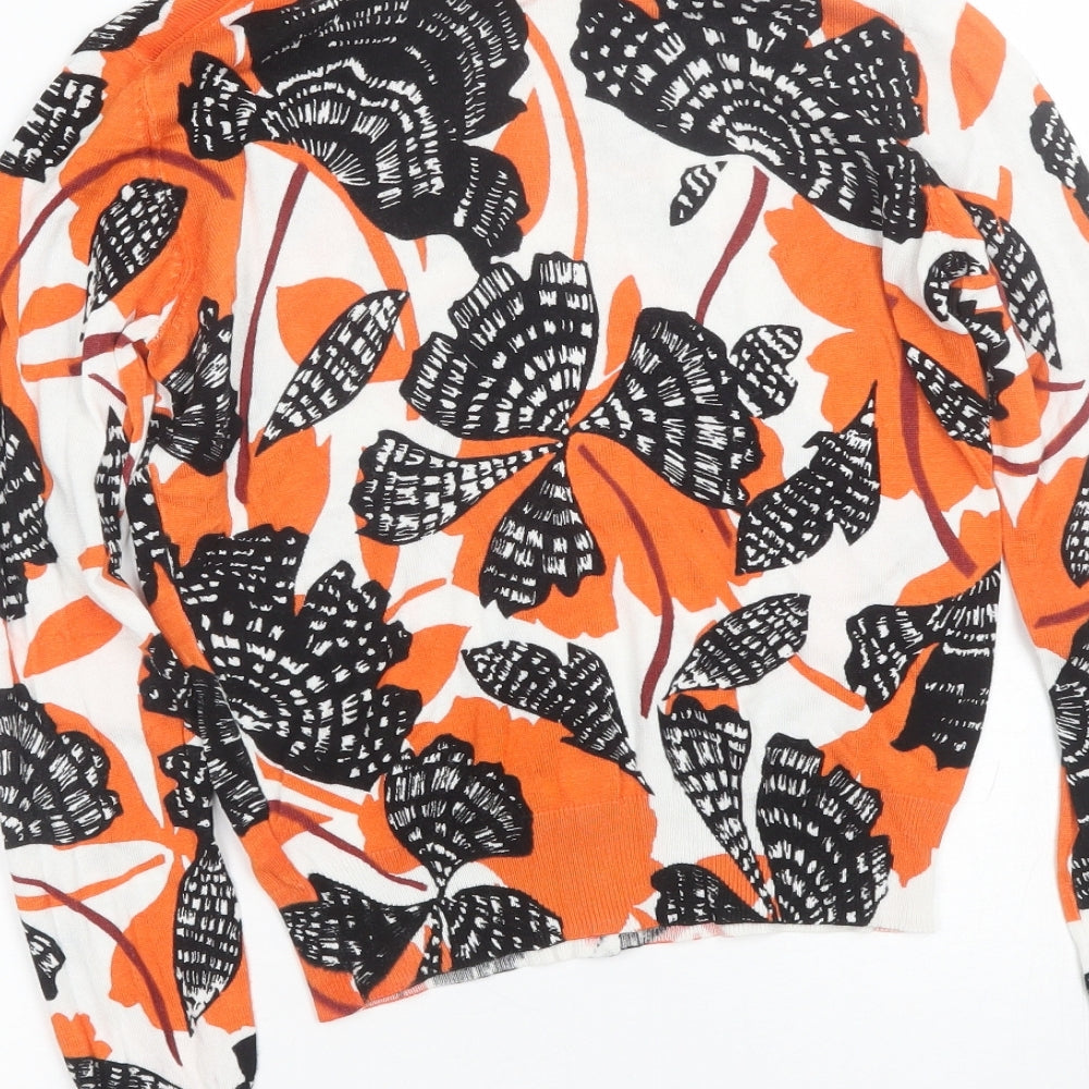 M&S Womens Orange Floral  Cardigan Jumper Size 8