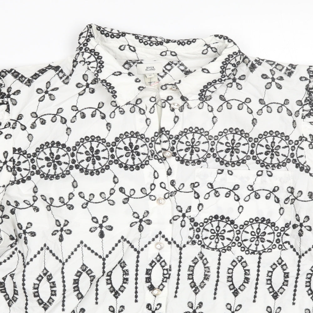 River Island Womens White Floral  Basic Button-Up Size 16
