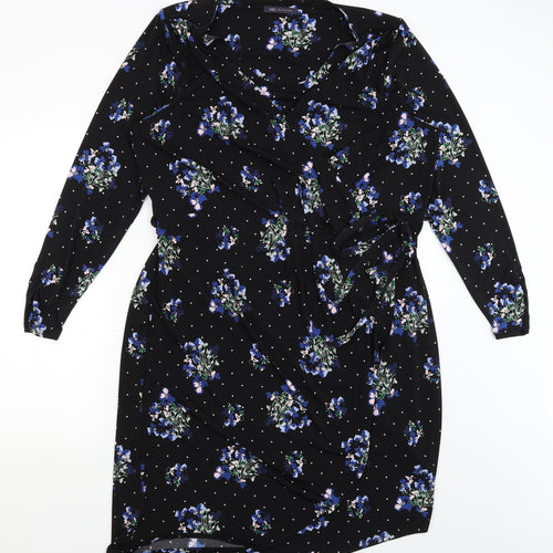 M&S Womens Black Floral  Wrap Dress  Size 22