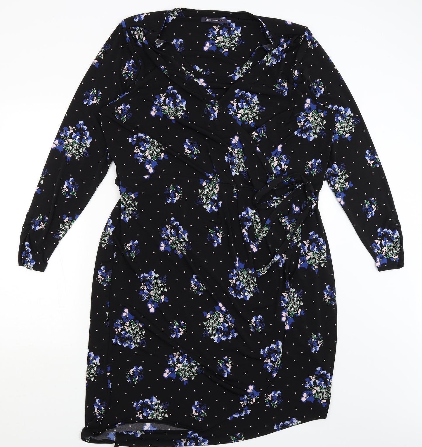 M&S Womens Black Floral  Wrap Dress  Size 22