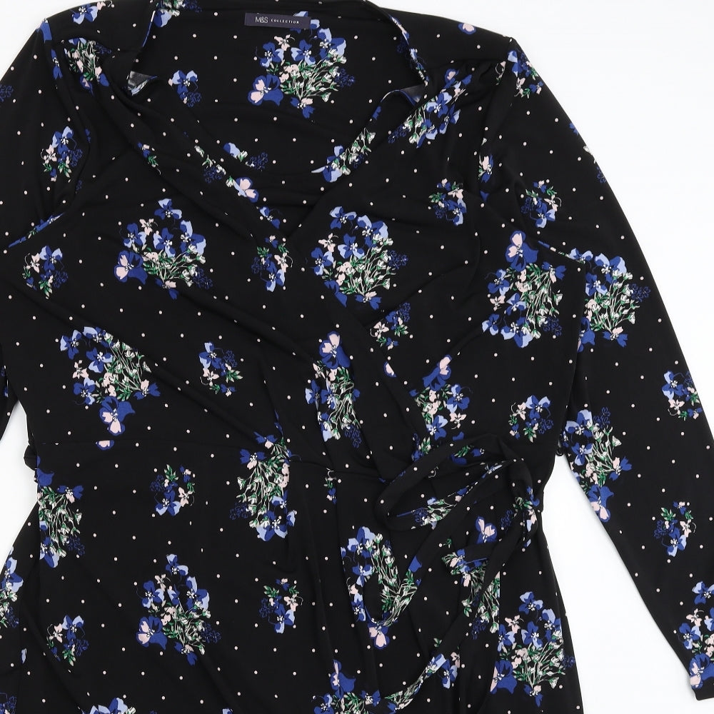 M&S Womens Black Floral  Wrap Dress  Size 22