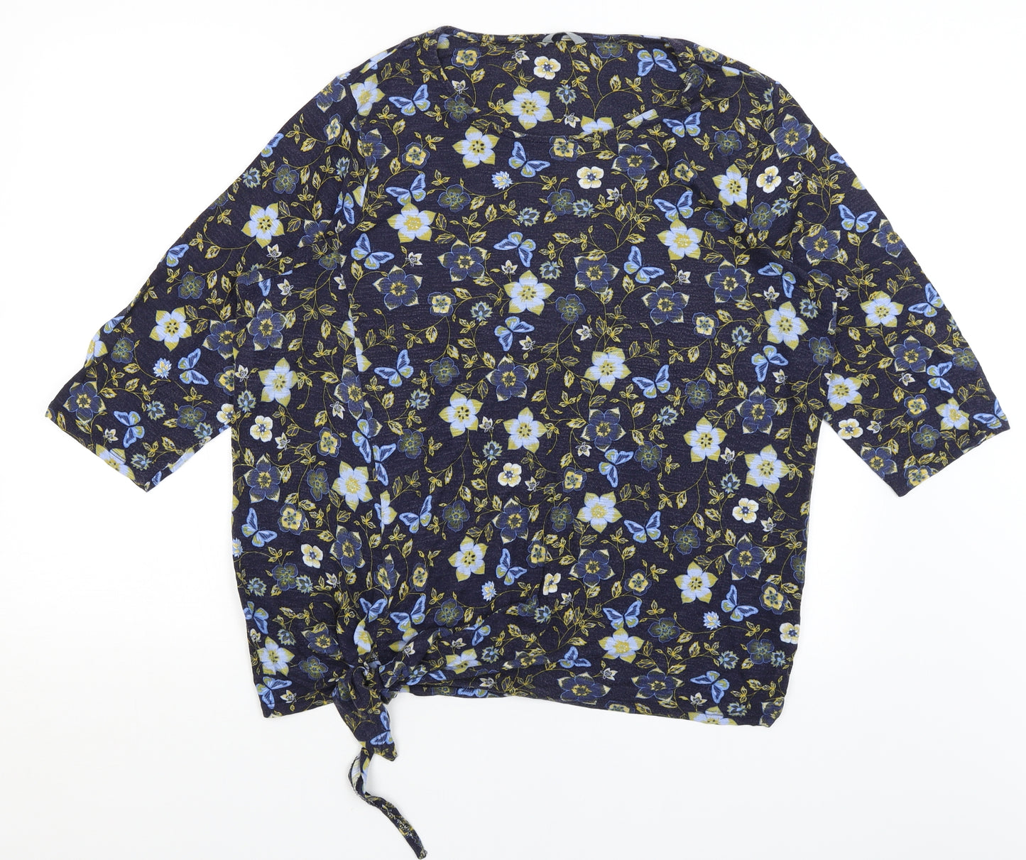 M&Co Womens Blue Floral  Basic T-Shirt Size 24