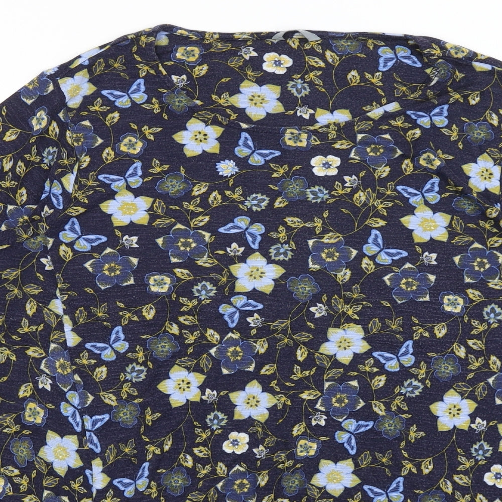 M&Co Womens Blue Floral  Basic T-Shirt Size 24