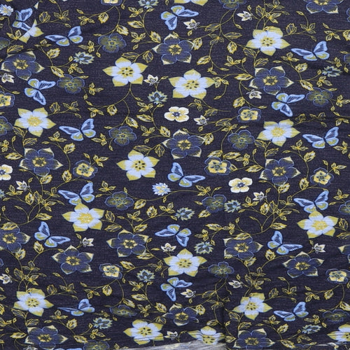 M&Co Womens Blue Floral  Basic T-Shirt Size 24