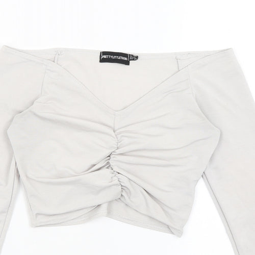 Pretty Little Thing Womens Grey   Cropped T-Shirt Size 6