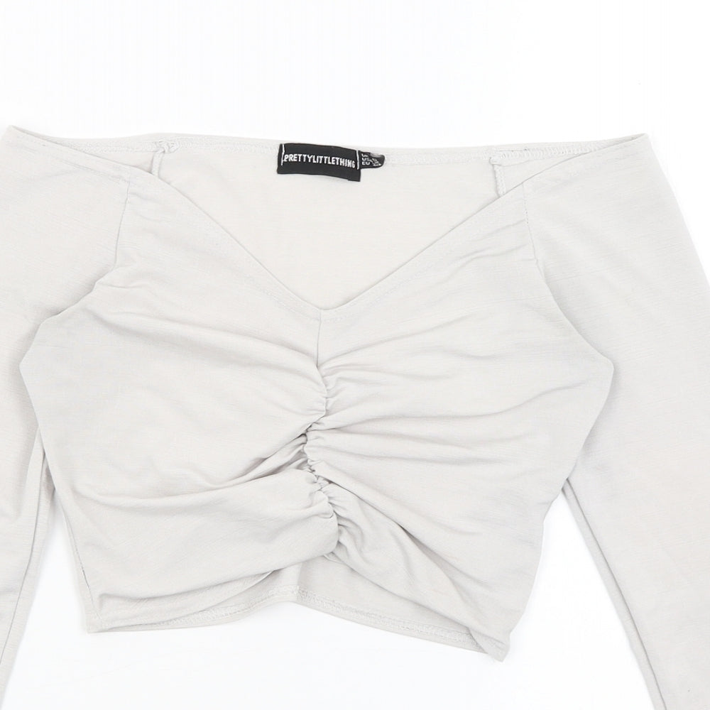 Pretty Little Thing Womens Grey   Cropped T-Shirt Size 6