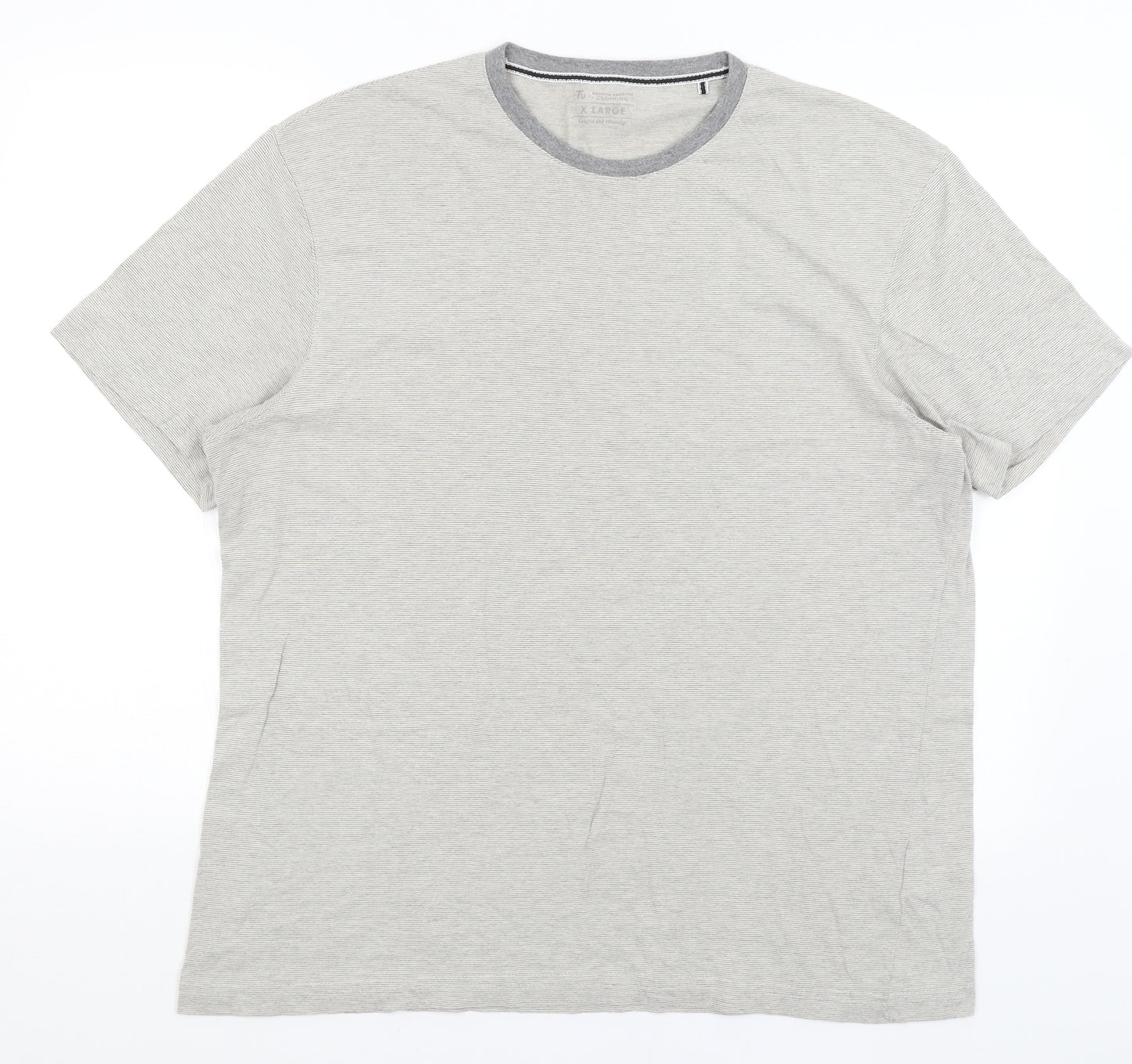 TU Mens Grey Striped   T-Shirt Size XL