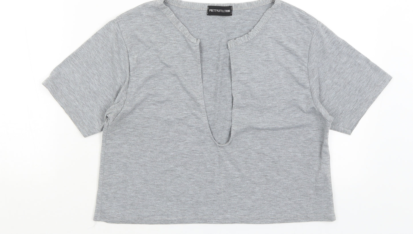 Pretty Little Thing Womens Grey   Cropped T-Shirt Size 12