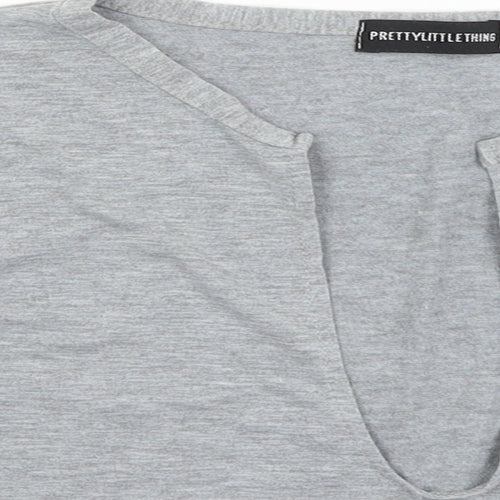 Pretty Little Thing Womens Grey   Cropped T-Shirt Size 12