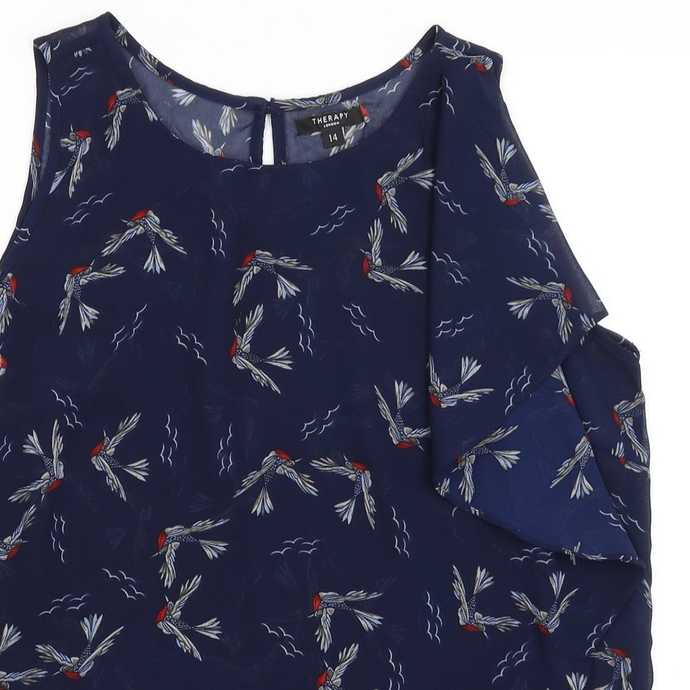 Therapy Womens Blue   Basic Blouse Size 14  - Birds