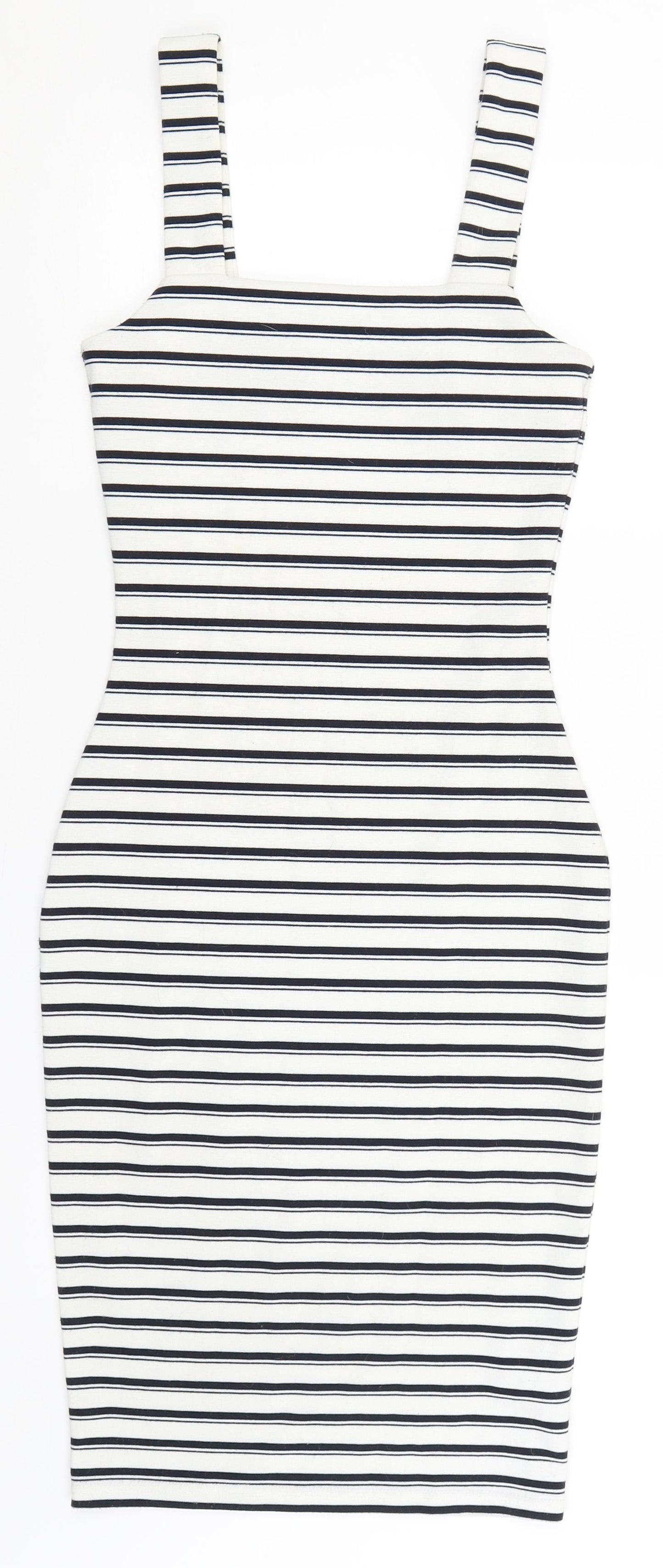Primark Womens White Striped  Pencil Dress  Size 8