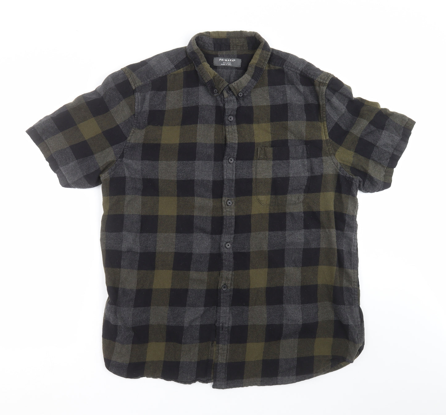 Primark Mens Green Check   Button-Up Size 2XL
