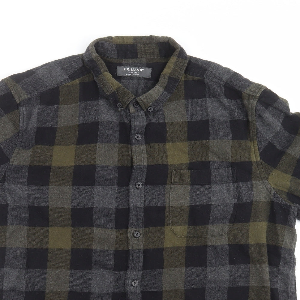 Primark Mens Green Check   Button-Up Size 2XL