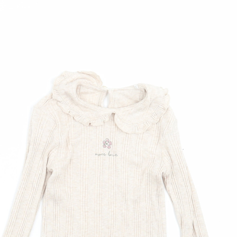 George Girls Beige   Basic T-Shirt Size 5-6 Years  - flower