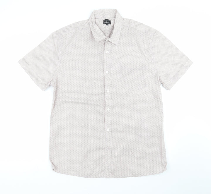 Easy Mens Brown Geometric Button-Up Size L