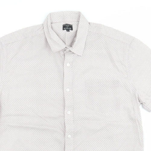 Easy Mens Brown Geometric   Button-Up Size L