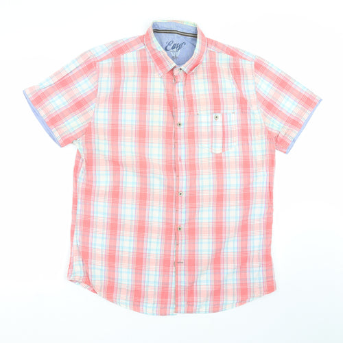 Easy Mens Pink Check   Button-Up Size L