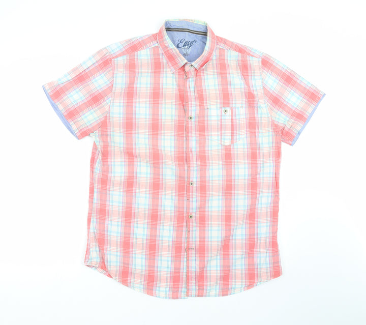 Easy Mens Pink Check Button-Up Size L