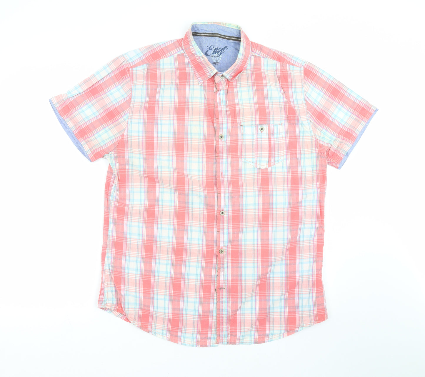 Easy Mens Pink Check   Button-Up Size L
