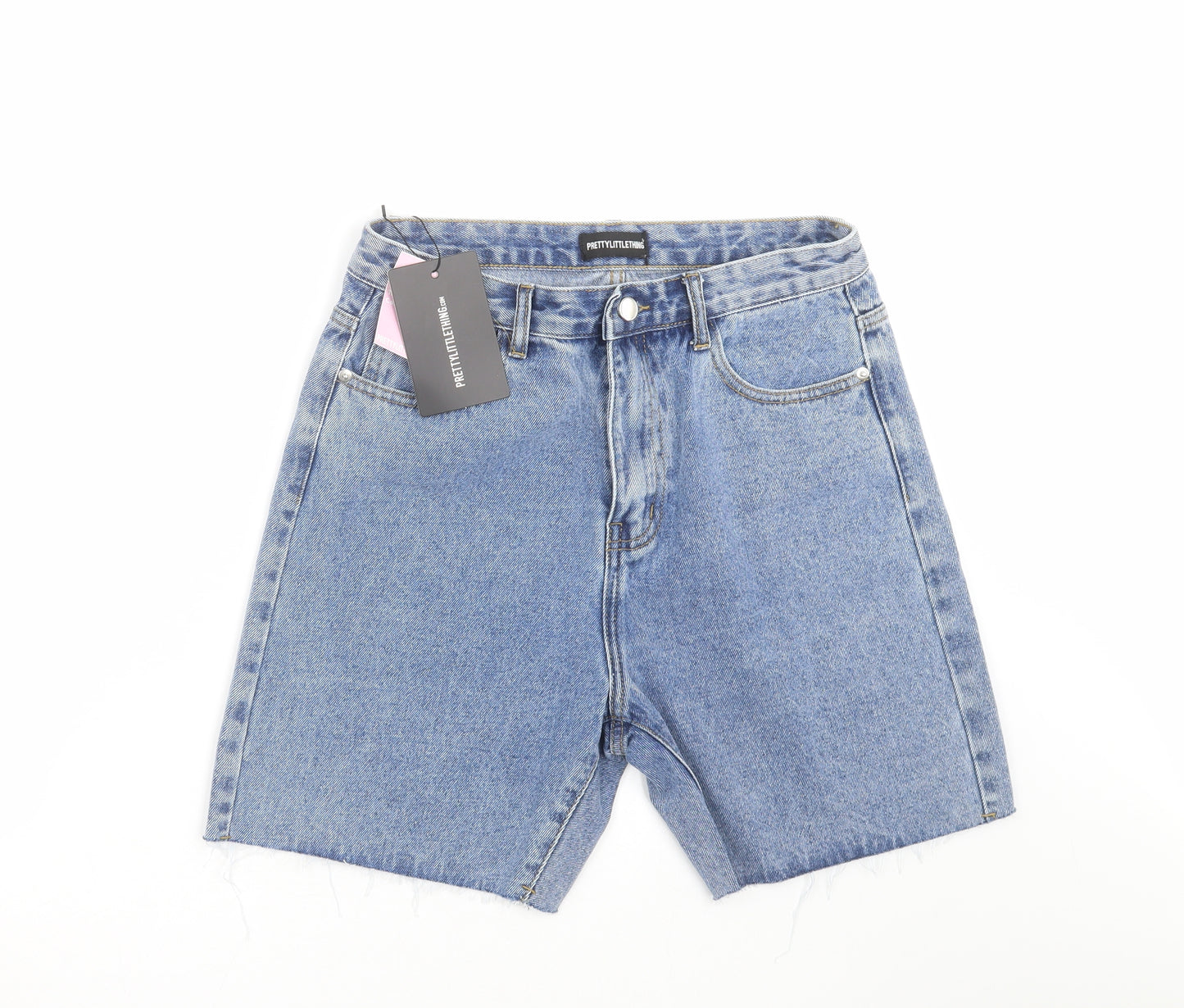 PRETTYLITTLETHING Womens Blue  Denim Bermuda Shorts Size 10 - Distressed hem