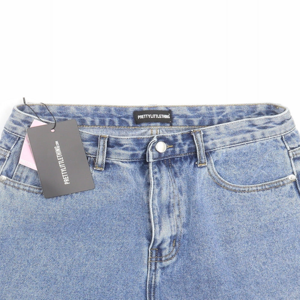 PRETTYLITTLETHING Womens Blue  Denim Bermuda Shorts Size 10 - Distressed hem