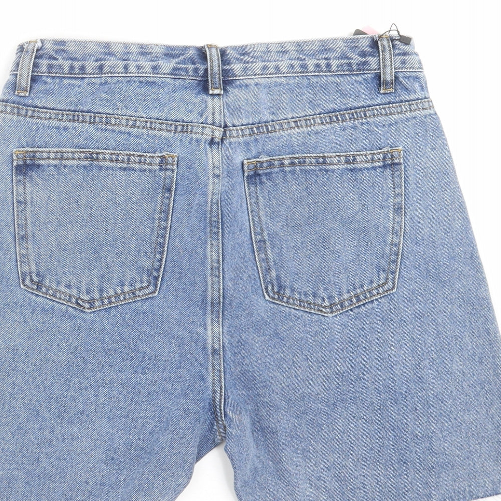 PRETTYLITTLETHING Womens Blue  Denim Bermuda Shorts Size 10 - Distressed hem