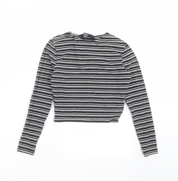 New Look Girls Black Striped Cropped T-Shirt Size 10-11 Years