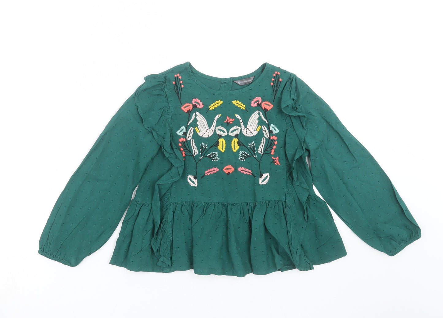 Very Girls Green Floral  Basic Blouse Size 5-6 Years  - Embroidered detail