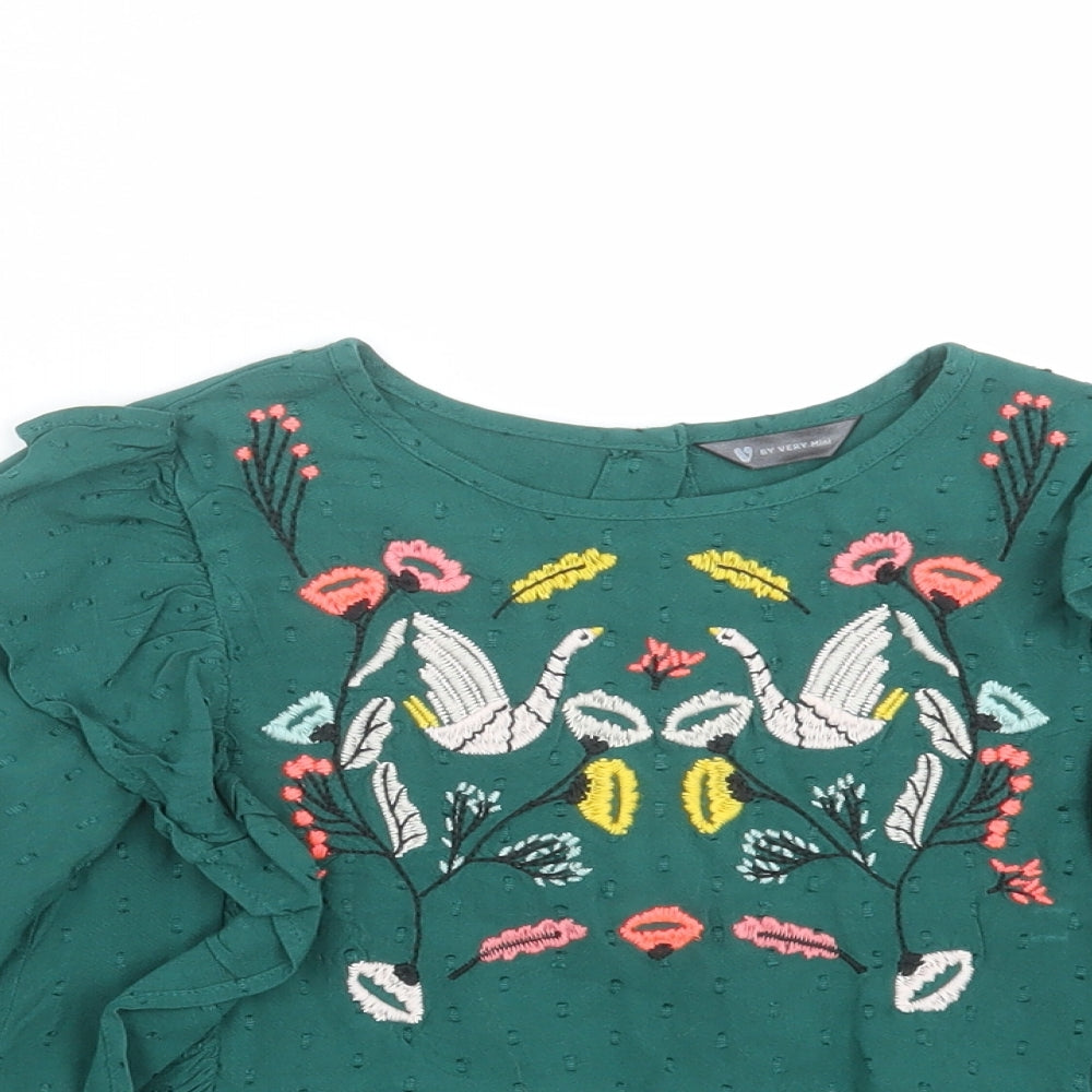 Very Girls Green Floral  Basic Blouse Size 5-6 Years  - Embroidered detail