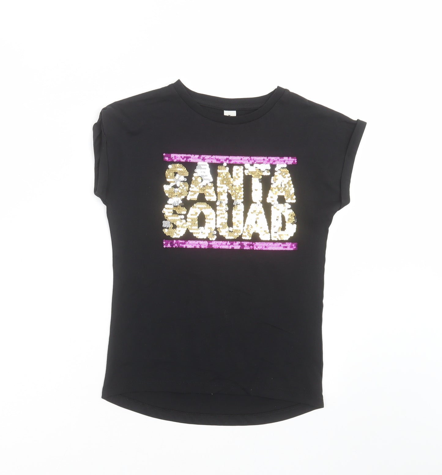 TU Girls Black   Basic T-Shirt Size 9 Years  - Santa Squad