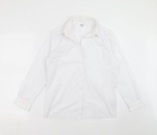 Front view of Marks & Spencer boys’ white basic button-up, size 13-14, years - school