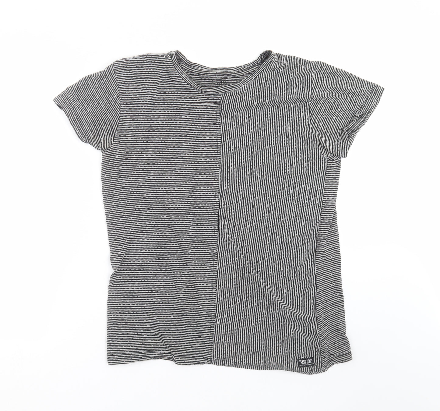 seven souls new york Womens Grey Striped  Basic T-Shirt Size M