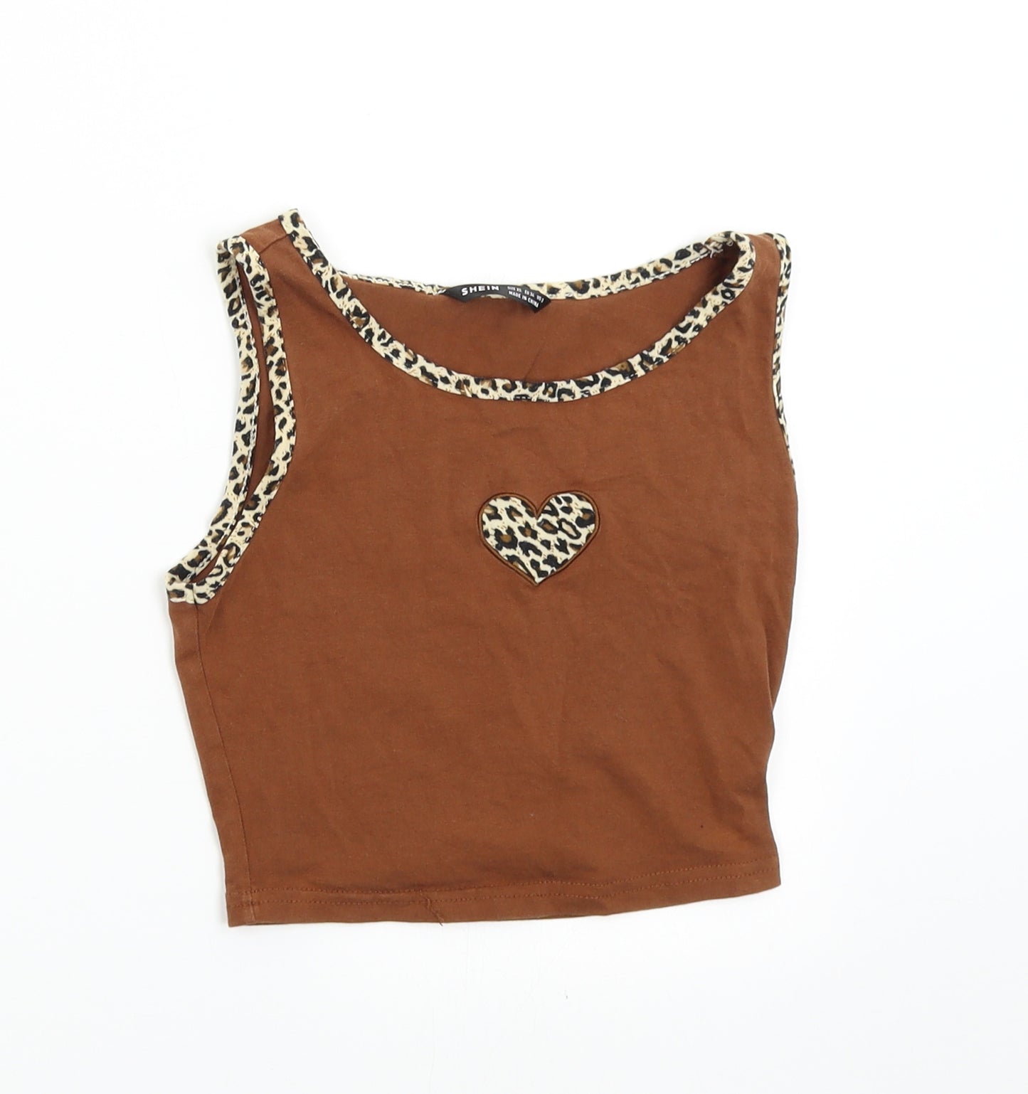 SheIn Womens Brown Animal Print  Basic Tank Size XS  - Heart