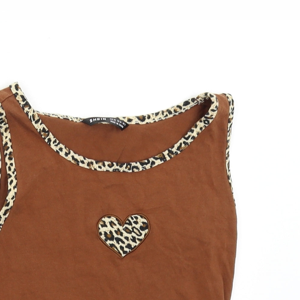 SheIn Womens Brown Animal Print  Basic Tank Size XS  - Heart