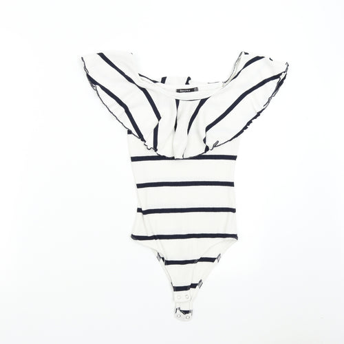 Bershka Womens White Striped  Bodysuit One-Piece Size S