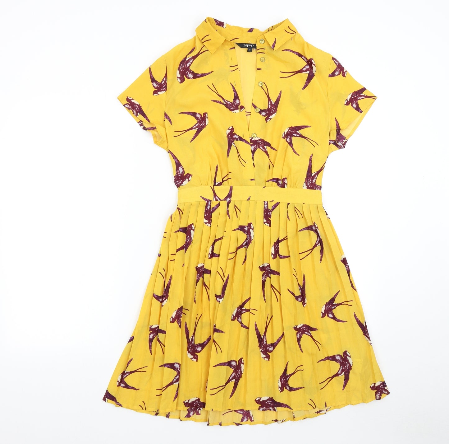 Papaya Womens Yellow   Shirt Dress  Size 12  - Birds