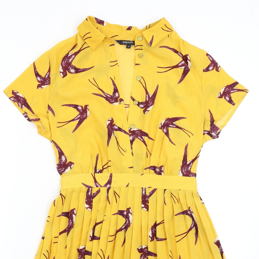 Papaya Womens Yellow   Shirt Dress  Size 12  - Birds