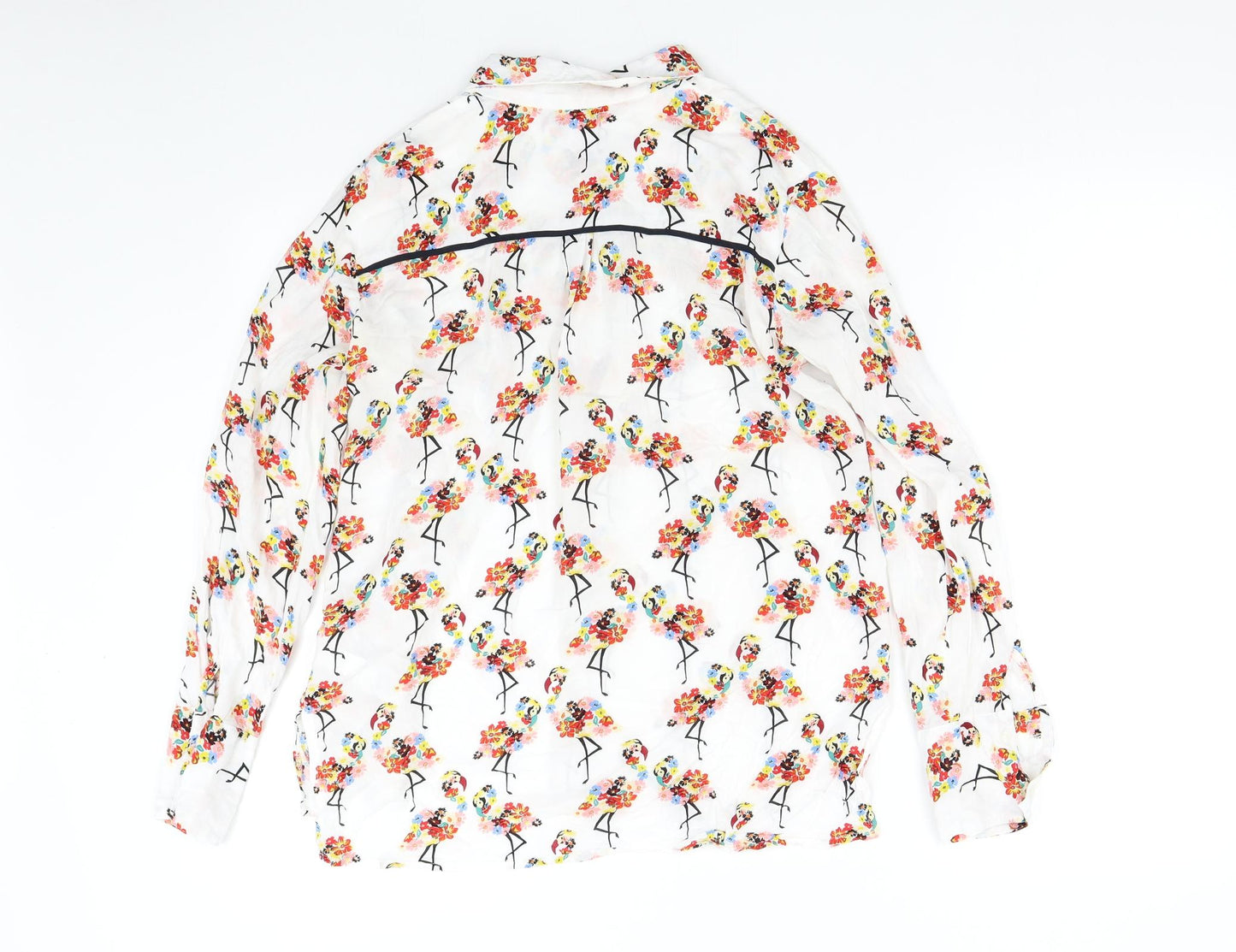 NEXT Womens White Floral  Basic Button-Up Size 12  - Flamingo