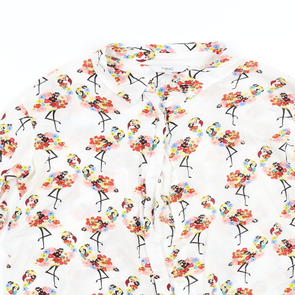 NEXT Womens White Floral  Basic Button-Up Size 12  - Flamingo