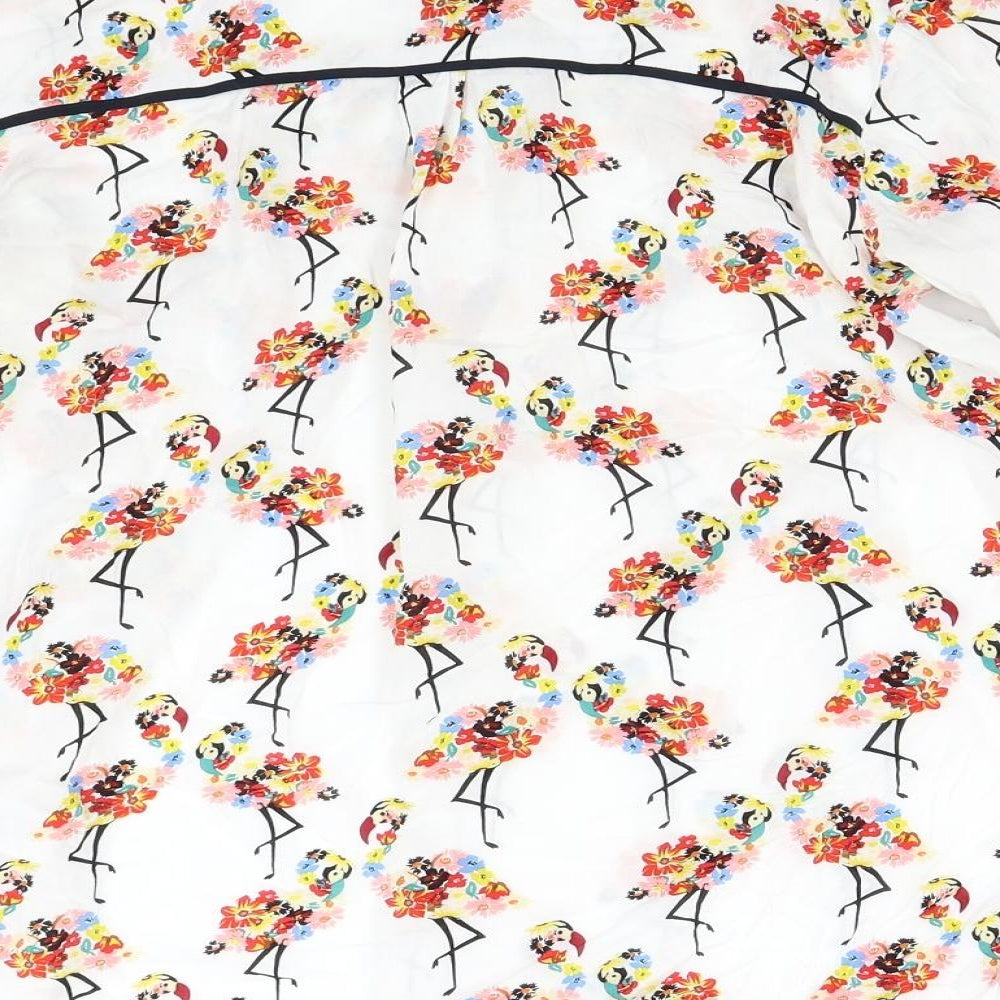 NEXT Womens White Floral  Basic Button-Up Size 12  - Flamingo