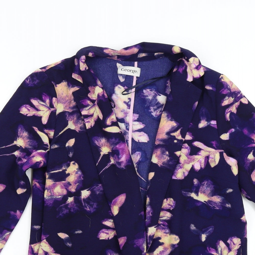 George Womens Purple Floral  Overcoat Coat Size 14