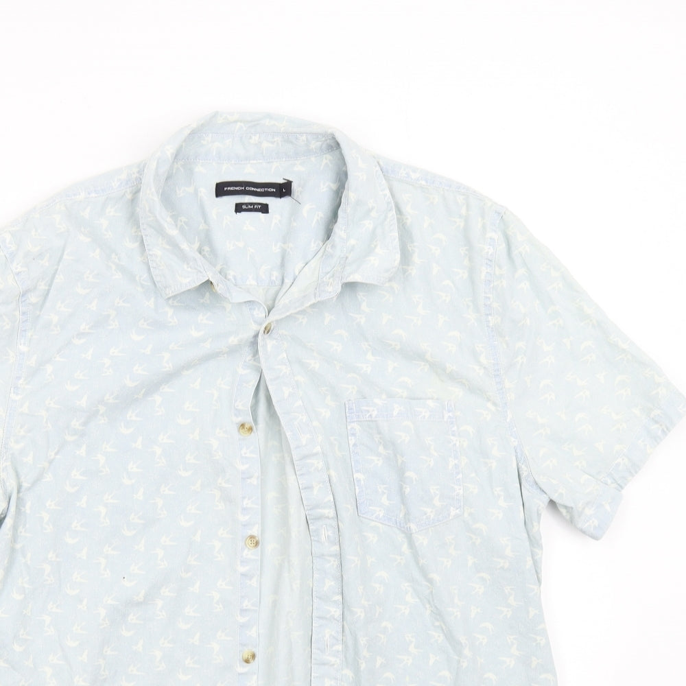 French Connection Mens Blue    Button-Up Size L  - Swallows