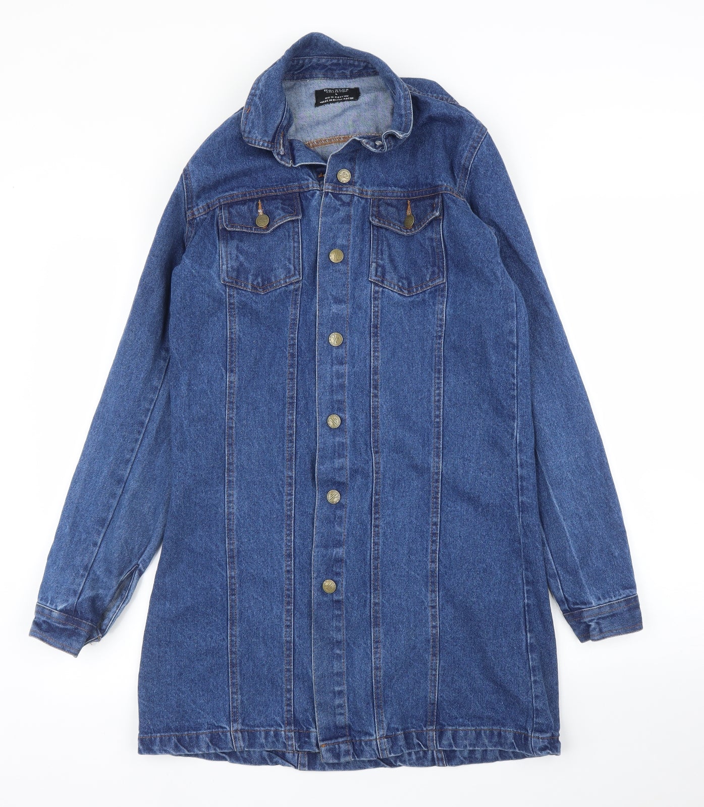 Bershka Womens Blue  Denim Tunic Button-Up Size L