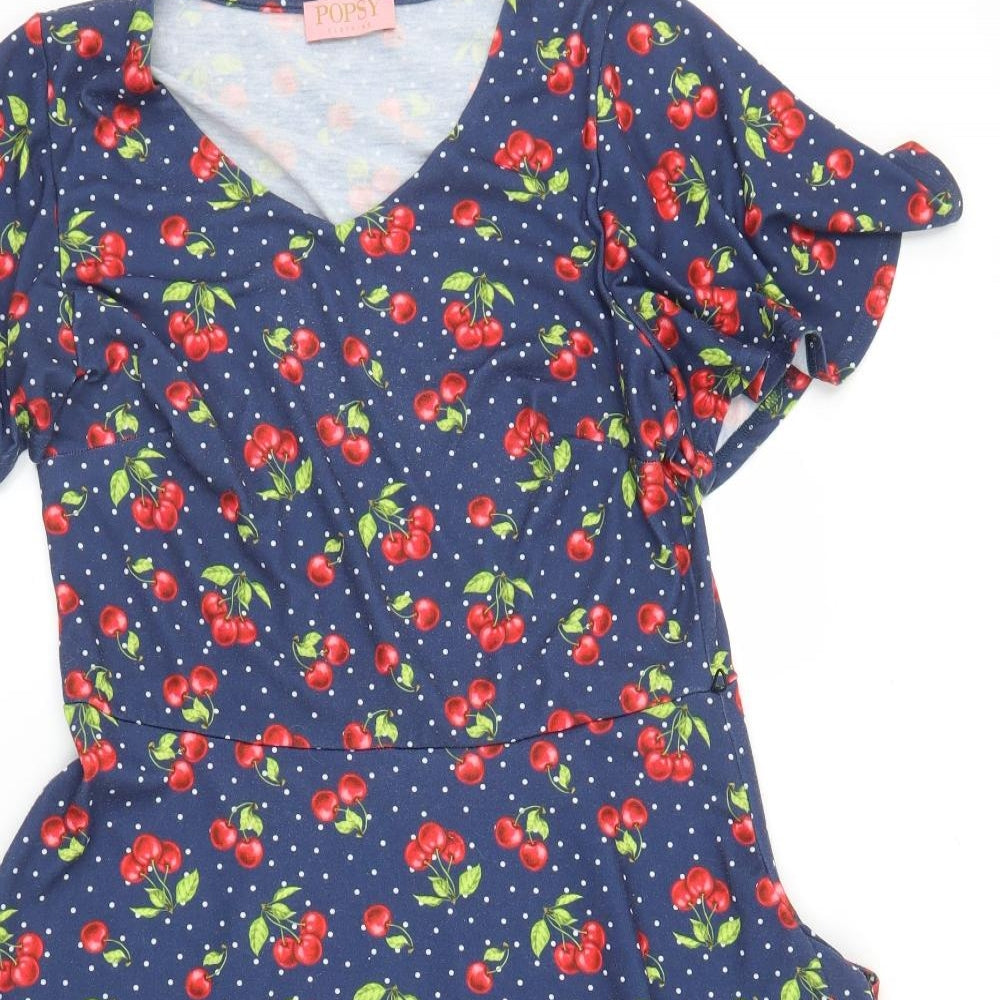 Popsy Womens Blue Floral  A-Line  Size M