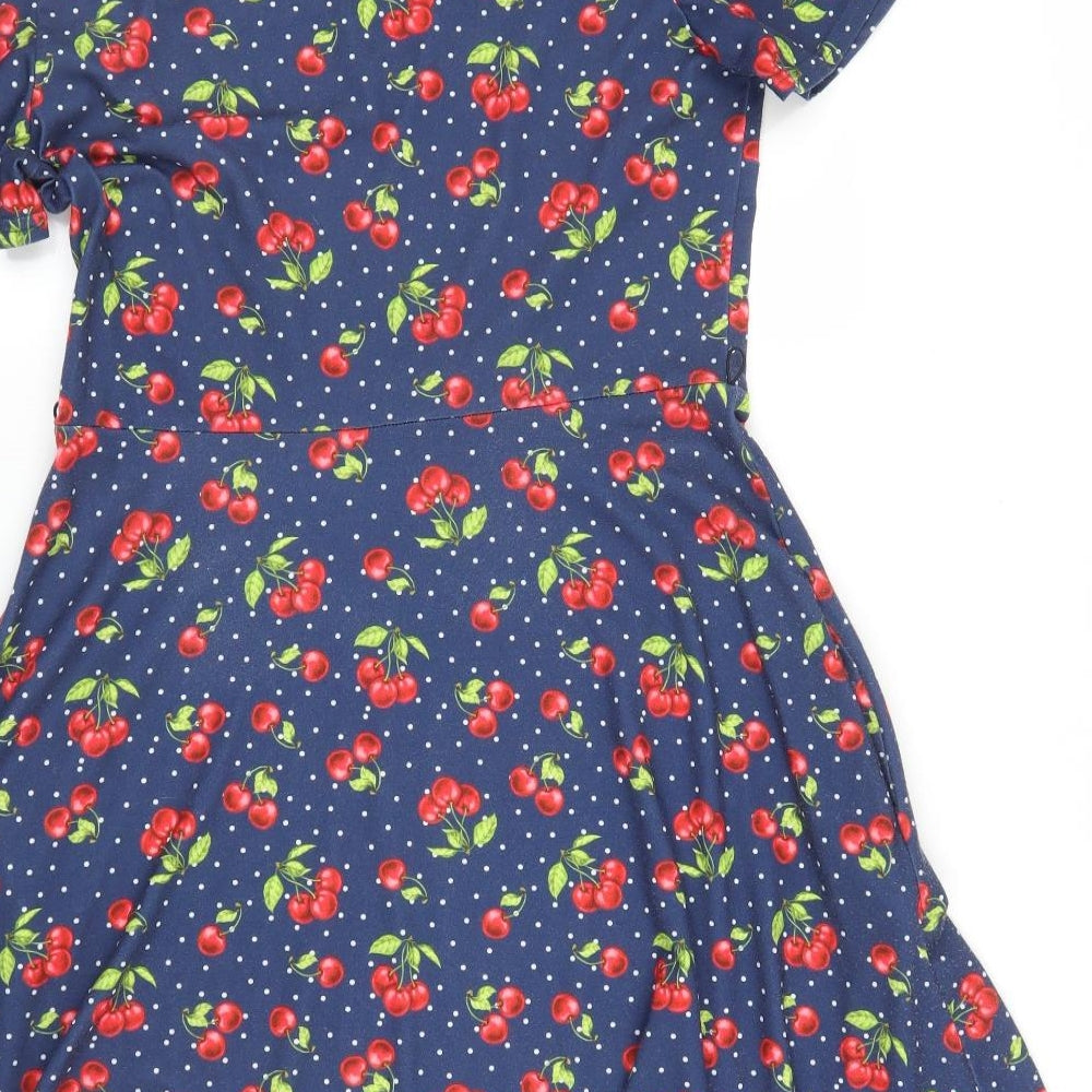 Popsy Womens Blue Floral  A-Line  Size M