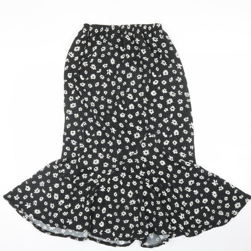 Boohoo Womens Black Floral  Trumpet Skirt Size 10